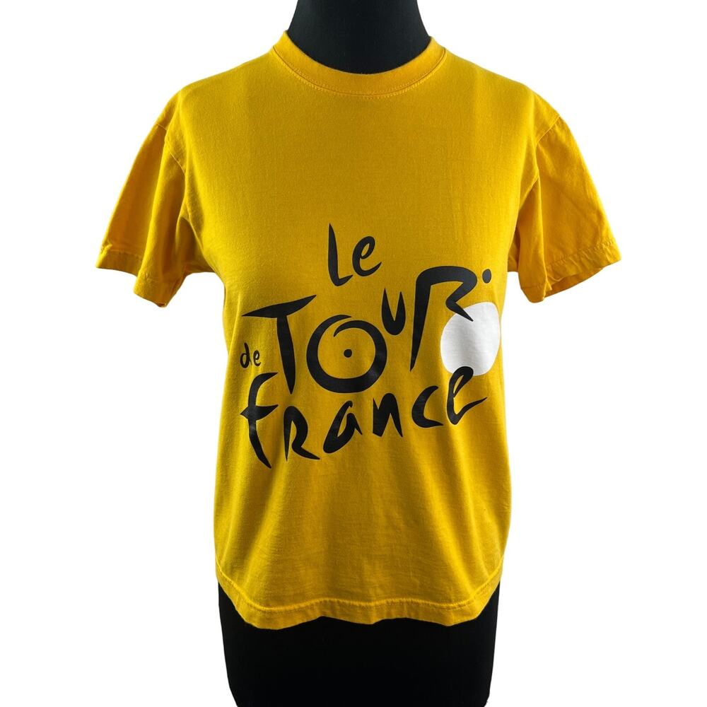 Le Tour De France T-Shirt Yellow Cotton Graphic Print Short Sleeves Crewneck XS